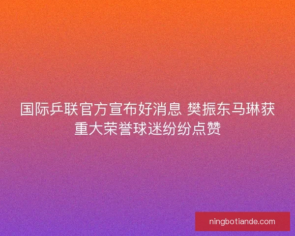 国际乒联官方宣布好消息 樊振东马琳获重大荣誉球迷纷纷点赞