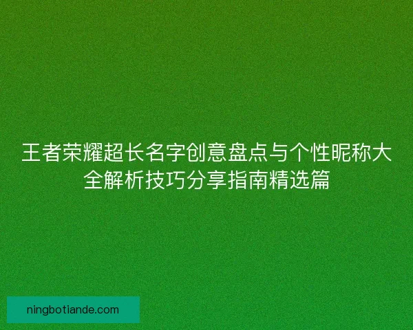 王者荣耀超长名字创意盘点与个性昵称大全解析技巧分享指南精选篇
