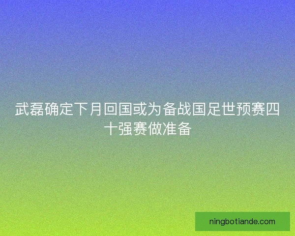 武磊确定下月回国或为备战国足世预赛四十强赛做准备